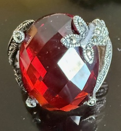 STERLING SILVER MARCASITE RED BUTTERFLY RING