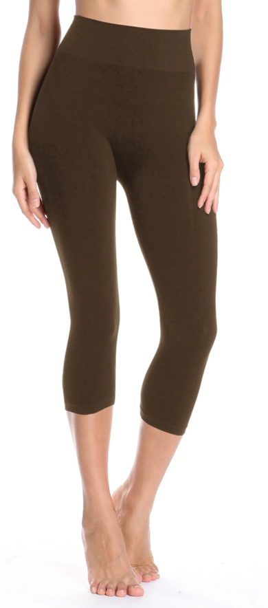 LUXURY LEGGIN BAMBOO FABRIC, CAPRI LENGTH, BROWN, ONE SIZE SM-XL