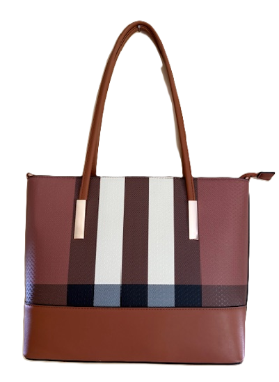 NEW YORK BROWN/BEIGE PLAID LARGE TOTE BAG 61090