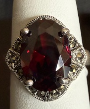 STERLING SILVER RED MARCASITE RING