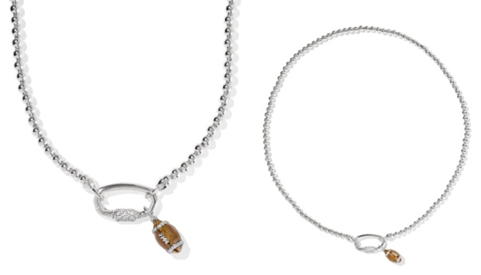 KENDRA SCOTT NECKLACE FOOTBALL METAL STRAND SILVER WHITE CZ