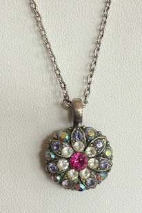 MARIANA ANGEL PENDANT: fuchsia center, clear, lavender and a/b stones in silver setting