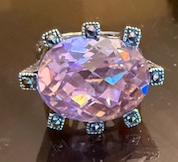 STERLING SILVER MARCASITE PINK FACET RING