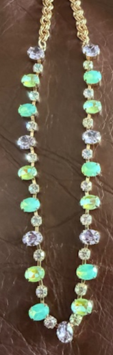 MARIANA NECKLACE MINT CHIP: green, purple, sun kissed stones in rosegold setting, 18" adjustable chain