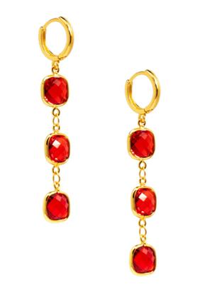 ZENZII CRYSTAL CHAIN  DROP EARRING RED