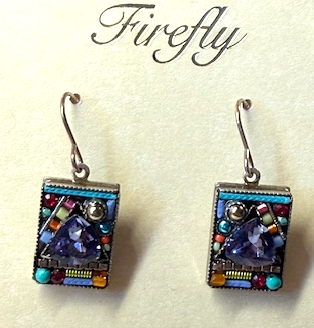 FIREFLY EARRINGS: multi color stones in 1/2" silver setting, wire backs