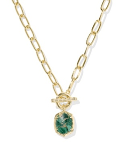 KENDRA SCOTT NECKLACE DAPHNE LINK AND CHAIN GOLD BRONZE VEINED GREEN MALACHITE