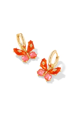KENDRA SCOTT EARRINGS BIANCA BUTTERFLY HUGGIE GOLD ORANGE MIX