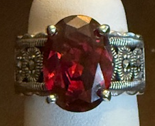 STERLING SILVER RED MARCASITE RING