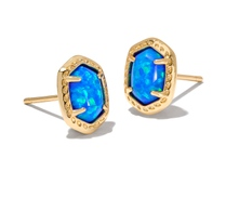 KENDRA SCOTT EARRINGS DAPHNE FRAMED STUD GOLD BRIGHT BLUE KYOCERA OPAL