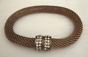 BRONZE MESH BRACELET, CRYSTAL ACCENTS, MAGNETIC CLOSURE