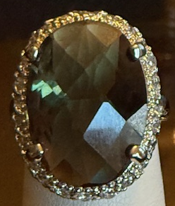 STERLING SILVER LARGE GREEN CZ RING