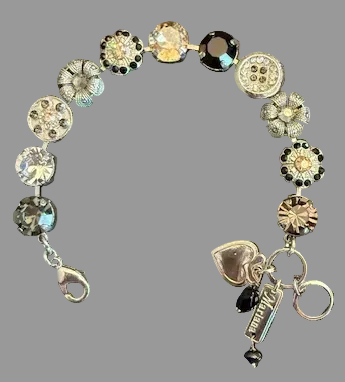 MARIANA BRACELET BLACK ORCHID: amber, black, grey, clear stones in silver rhodium setting