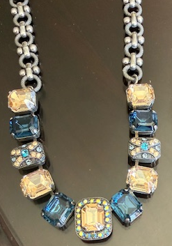 MARIANA NECKLACE FAIRYTALE: blue, amber, teal, a/b 1/2" stones in silver setting, 20" adjustable chain
