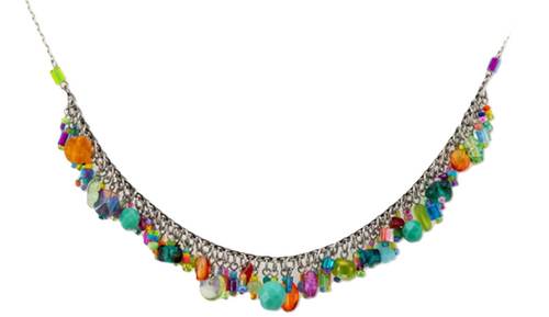 FIREFLY NECKLACE CONFETTI MC: multi color stones in silver 18" adjustable chain