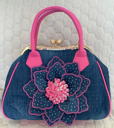 NEW YORK DENIM / PINK CRYSTAL FLOWER BAG 60661