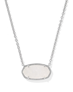 KENDRA SCOTT NECKLACE ELISA STATEMENT LARGE 1" SILVER IRIDESCENT DRUSY