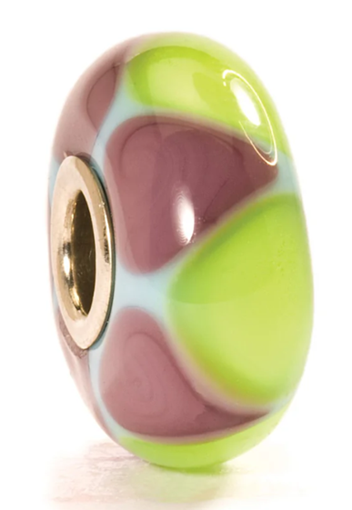 TROLLBEAD GREEN/PURPLE TRIANGLES GLASS BEAD