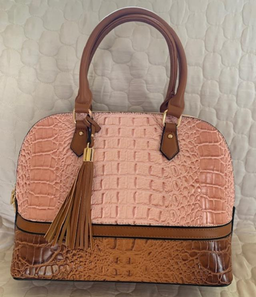 NEW YORK BROWN/PINK FAUX CROC BAG