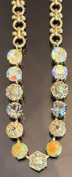 MARIANA NECKLACE PAINTED LADY: yellow, taupe, a/b, simulated opal 3/8" stones in yellow gold setting, 18" adjustable chain
