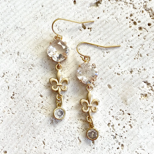 FLEUR DE LIS GOLD CRYSTAL EARRINGS