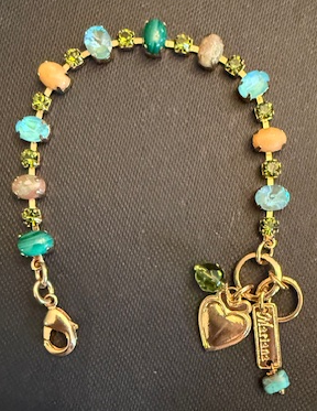 MARIANA BRACELET PISTACHIO: green, blue, yellow, natural 1/4" stones in yellow gold setting