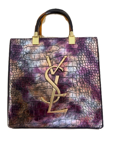 NEW YORK GOLD/PURPLE METALIC CROC BAG 61078