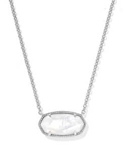 KENDRA SCOTT NECKLACE ELISA STATEMENT LARGE 1" SILVER IVORY MOTHER OF PEARL