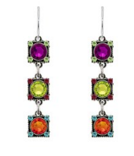 FIREFLY EARRINGS RAINBOW LINEAR MC: multi color stones in " silver setting, wire backs