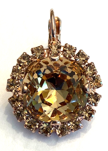 MARIANA EARRINGS AMARETTO: golden shadow stones in 3/4" rose gold setting, lever back