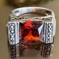 STERLING SILVER MARCASITE RED RING