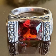 STERLING SILVER MARCASITE RED RING