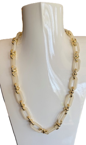 WHITE/GOLD LINKS SHORT NECKLACE, ADJUSTABLE CHAIN