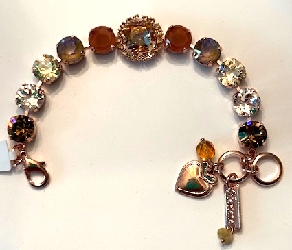 MARIANA BRACELET AMARETTO: smoked topaz, silk, golden shadow, burnt orange stones in rose gold setting