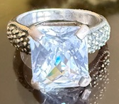 STERLING SILVER MARCASITE EMERALD CUT CLEAR STONE RING