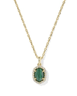 KENDRA SCOTT NECKLACE DAPHNE CRYSTAL FRAME SHORT PENDANT GOLD GREEN MALACHIT