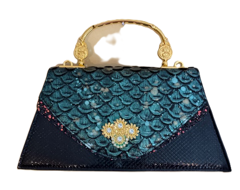 NEW YORK BLUE IRIDESCENT MERMAID BAG GOLD HANDLE 61151