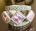 STERLING SILVER MARCASITE PINK 3 STONE RING