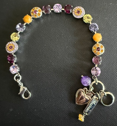 MARIANA BRACELET SUNRISE: purple, mineral, lavender, yellow stones in silver rhodium setting