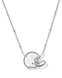 KENDRA SCOTT NECKLACE FOOTBALL HELMET SHORT PENDANT SILVER IVORY MOTHER OF PEARL