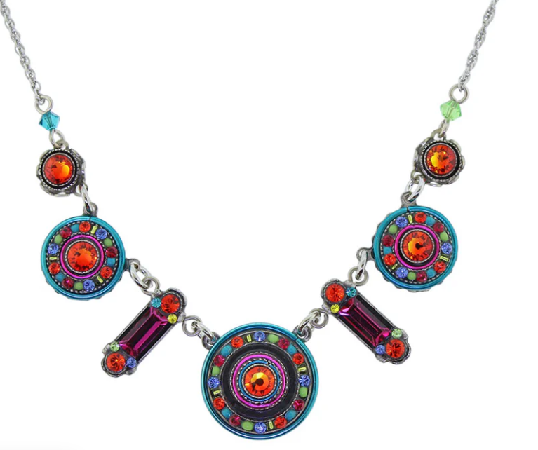 FIREFLY NECKLACE LA DOLCE VITA TANG: multi color stones in silver 17" adjustable chain