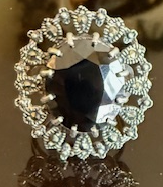 STERLING SILVER MARCASITE BLACK STONE RING