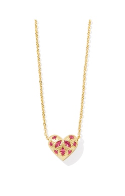 KENDRA SCOTT NECKLACE HOLLAND HEART SHORT PENDANT GOLD PINK CRYSTAL