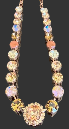 MARIANA NECKLACE AMARETTO: smoked topaz, burnt orange, golden shadow, twilight 1mm stones, 18" adjustable rose gold chain