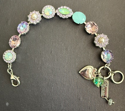 MARIANA BRACELET MINT CHIP: green, lavender, pearl stones in silver rhodium setting