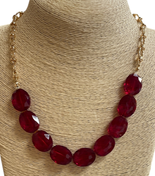 RED CRYSTAL BEADED GOLD CHAIN NECKLACE, ADJUSTABLE GOLD CHAIN