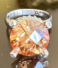 STERLING SILVER CZ LARGE AMBER SOLITAIRE RING