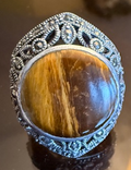 STERLING SILVER MARCASITE ROUND BROWN STONE RING