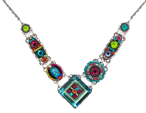 FIREFLY NECKLACE LA DOLCE VITA SMALL V MC: multi color stones in silver " adjustable chain