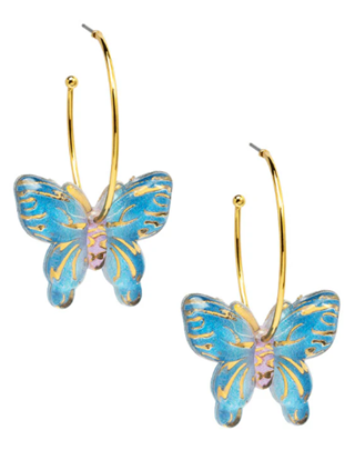 ZENZII BUTTERFLY HOOP EARRINGS BLUE